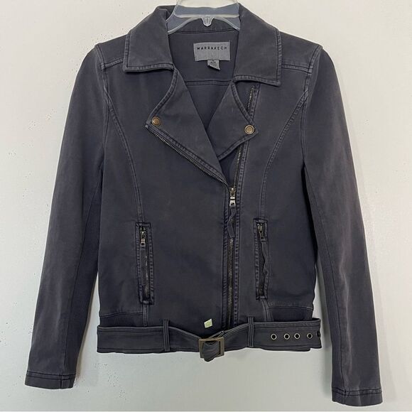 Marrakech Anthropologie Moto Jacket XS Petite Belted Pockets Stretch Fader Gray - Picture 1 of 10